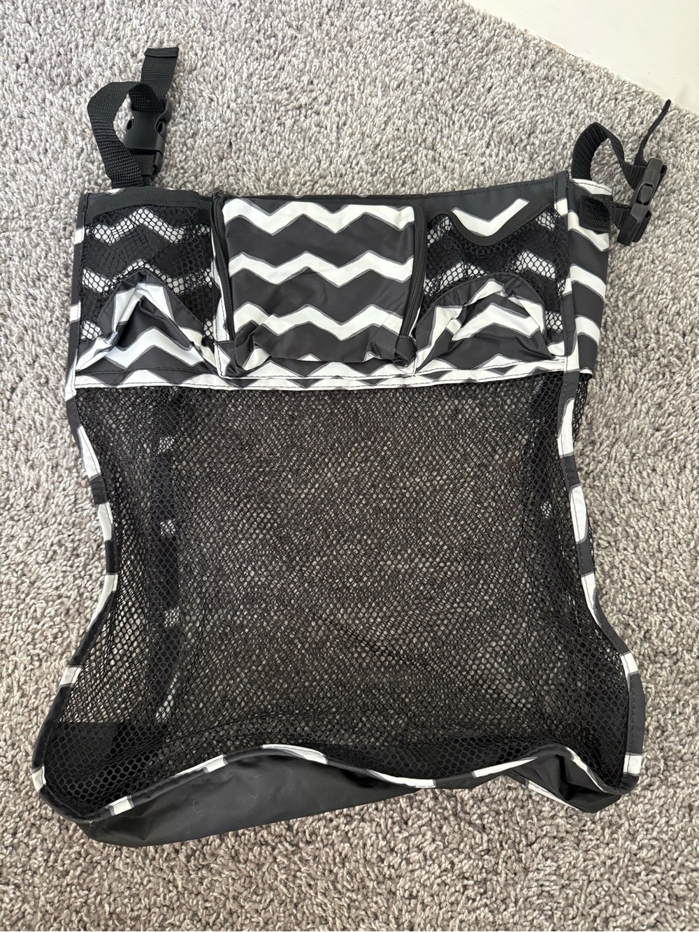 Thirty One Black & White Chevron Mesh Stroller Organizer Bag
